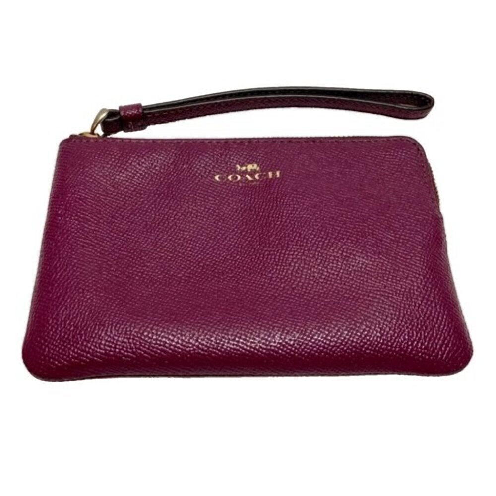 Coach Women's‎ Small Corner Zip Wristlet Pouch Wallet Purse Purple Plum GUC